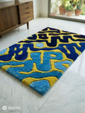 Abstract blue wavy handmade wool rug with flowing wave pattern, modern textured area rug by Mayur Rugs
