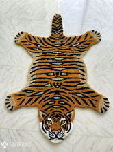 Wild Majesty tiger inspired handmade wool rug with realistic wildlife design, premium custom area rug by Mayur Rugs