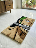 Zoro inspired One Piece hand-tufted wool rug with bold anime character design, premium custom area rug by Mayur Rugs