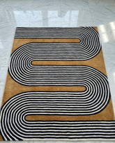 Geometric lines abstract modern hand-tufted wool rug with contemporary minimalist design, premium custom area rug by Mayur Rugs