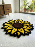 Sunflower hand-tufted wool rug with vibrant yellow floral design, premium custom area rug by Mayur Rugs
