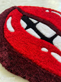 Red lip art hand-tufted wool rug with bold glam pop art design, premium custom area rug by Mayur Rugs