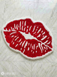 Kiss mark lip hand-tufted wool rug with bold pop art design, premium custom area rug by Mayur Rugs