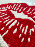 Kiss mark lip hand-tufted wool rug with bold pop art design, premium custom area rug by Mayur Rugs