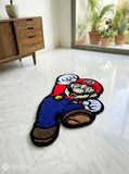 Super Mario inspired retro gaming hand-tufted wool rug with bold character design, premium custom area rug by Mayur Rugs