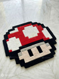 Retro gaming mushroom hand-tufted wool rug with classic arcade character design, premium custom area rug by Mayur Rugs