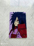 Madara Uchiha inspired Naruto anime hand-tufted wool rug with bold villain character design, premium custom area rug by Mayur Rugs