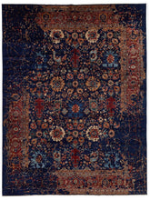 Vintage Persian Heriz hand-knotted wool rug in navy blue with traditional geometric medallion design, premium heritage rug by Mayur Rugs