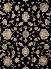 Black traditional wool and silk hand-knotted rug with intricate heritage pattern, premium luxury rug by Mayur Rugs