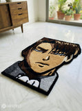 Levi Ackerman inspired Attack on Titan anime hand-tufted wool rug with bold character design, premium custom area rug by Mayur Rugs