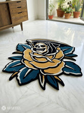 Blooming reaper hand-tufted wool rug with gothic skull and floral design, premium custom area rug by Mayur Rugs