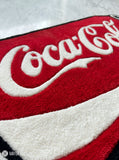 Coca-Cola inspired hand-tufted wool rug with retro soda aesthetic design, premium custom area rug by Mayur Rugs