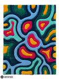 Abstract neon flow hand tufted wool rug featuring colorful contemporary wave patterns by Mayur Rugs