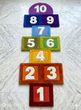 Hopscotch game hand-tufted wool rug for kids with colorful interactive play design, premium custom rug by Mayur Rugs