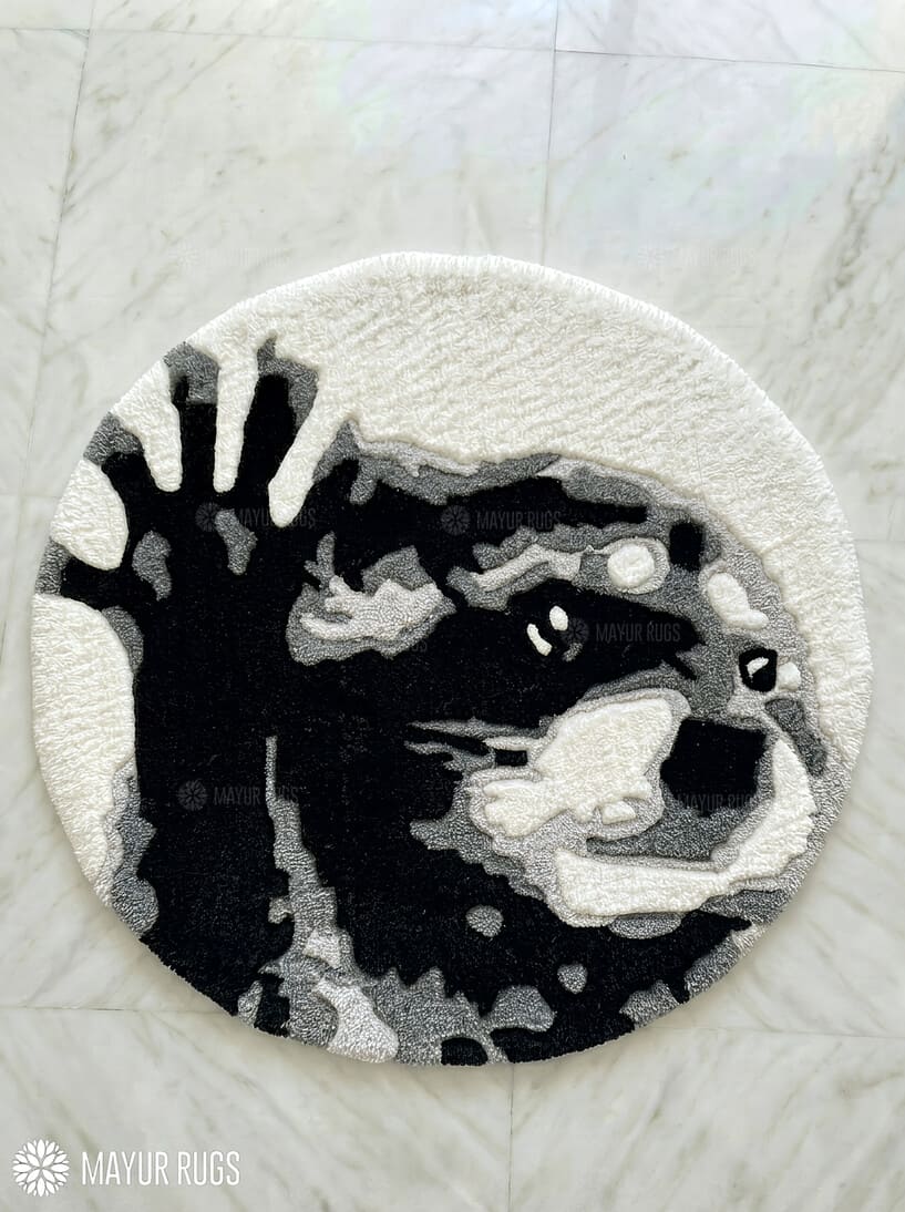 Pedro raccoon inspired custom hand-tufted wool rug with cute cartoon animal design, premium custom area rug by Mayur Rugs