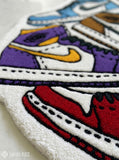 Sneaker culture stack hand-tufted wool rug with retro basketball sneaker artwork, premium custom area rug by Mayur Rugs