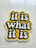 It Is What It Is hand-tufted wool rug with modern typography statement design, premium custom area rug by Mayur Rugs