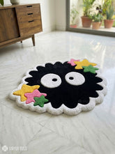 Soot Sprite inspired hand-tufted wool rug with Ghibli anime aesthetic design by Mayur Rugs