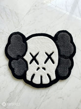 KAWS inspired custom handmade grey and white hand-tufted wool rug with modern hype-art aesthetic design by Mayur Rugs