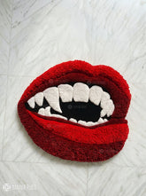 Vampire fangs lips hand tufted wool rug featuring gothic statement art design by Mayur Rugs