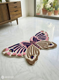 Pink butterfly hand-tufted wool rug with dreamy pastel aesthetic design by Mayur Rugs