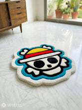 Straw Hat Pirates Inspired anime hand-tufted wool rug with iconic One Piece skull logo aesthetic by Mayur Rugs