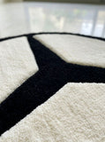 Mercedes logo inspired custom hand-tufted wool rug with luxury automotive aesthetic design by Mayur Rugs