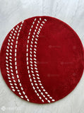 Cricket ball hand-tufted wool rug with classic sports seam detailing, premium custom area rug by Mayur Rugs