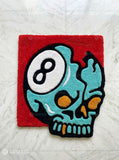8 ball skull hand-tufted wool rug with gothic billiards aesthetic design, premium custom area rug by Mayur Rugs