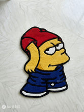 Bart Simpson inspired hand-tufted wool rug with retro cartoon streetwear aesthetic design by Mayur Rugs