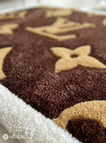 LV bag inspired fan art custom hand-tufted wool rug with luxury fashion aesthetic design by Mayur Rugs