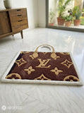 LV bag inspired fan art custom hand-tufted wool rug with luxury fashion aesthetic design by Mayur Rugs