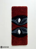 Deadpool inspired custom keyboard hand-tufted wool rug with Marvel gaming setup aesthetic design by Mayur Rugs