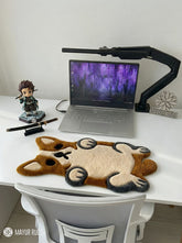 Cute dog keyboard hand-tufted wool rug with kawaii gaming setup aesthetic design by Mayur Rugs