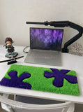 Retro splatter-inspired green and purple hand-tufted keyboard rug with Y2K abstract aesthetic by Mayur Rugs