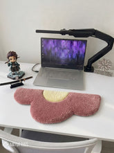 Blush pink cloud-shaped hand tufted keyboard rug with minimalist aesthetic design by Mayur Rugs