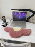 Blush pink cloud-shaped hand tufted keyboard rug with minimalist aesthetic design by Mayur Rugs