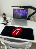 Rolling Stones Inspired hand-tufted keyboard rug with iconic rock band gaming desk setup aesthetic by Mayur Rugs