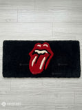 Rolling Stones Inspired gothic hand-tufted keyboard rug with iconic rock band gaming desk setup aesthetic by Mayur Rugs