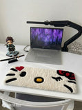 Hello Kitty Inspired hand-tufted keyboard rug with kawaii pastel gaming desk setup aesthetic by Mayur Rugs