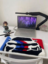 BMW M Inspired hand-tufted keyboard rug with luxury automotive gaming desk setup aesthetic by Mayur Rugs