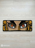 Rengoku eyes hand-tufted wool keyboard rug featuring Demon Slayer anime artwork by Mayur Rugs