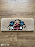Inosuke-inspired boar mask hand-tufted keyboard rug with anime aesthetic design by Mayur Rugs
