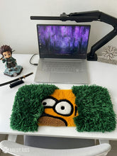 Homer Simpson bush meme inspired hand-tufted keyboard rug with fluffy green shag aesthetic by Mayur Rugs