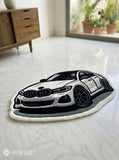 Luxury sports car inspired hand tufted wool rug featuring performance automotive artwork by Mayur Rugs
