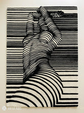 Abstract human illusion hand tufted wool rug featuring black and white optical art contour line design by Mayur Rugs