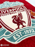 Liverpool Football Club inspired hand tufted wool rug featuring football fan artwork by Mayur Rugs