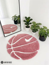 Pink basketball hand tufted wool rug featuring sports-themed design by Mayur Rugs