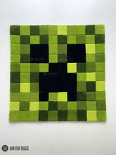 Minecraft Creeper inspired hand tufted wool area rug featuring pixelated gaming artwork by Mayur Rugs