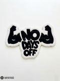 No Days Off hand tufted wool rug featuring motivational gym typography and flexing arm artwork by Mayur Rugs